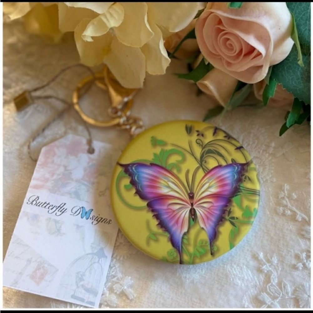 Whimsical Boho Butterfly Pocket Keychain Mirror